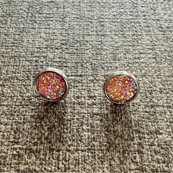 Sparkling Pink Stud Earrings - Picture 2 of 4